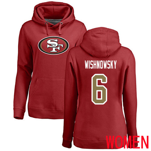 San Francisco 49ers Red Women Mitch Wishnowsky Name and Number Logo #6 Pullover->san francisco 49ers->NFL Jersey